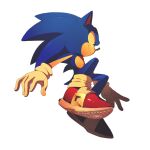  1boy animal_ears animal_nose closed_mouth commentary from_side full_body furry gloves green_eyes icen-hk looking_to_the_side male_focus red_footwear simple_background smile solo sonic sonic_the_hedgehog white_background white_gloves 