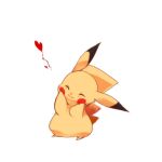  closed_eyes closed_mouth commentary_request full_body gen_1_pokemon hands_on_own_cheeks hands_on_own_face heart izusetsu lowres no_humans paws pikachu pokemon pokemon_(creature) smile solo standing 
