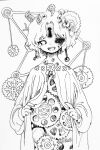  1girl :d earrings fingernails freckles gears greyscale jewelry keyhole lineart long_sleeves looking_at_viewer monochrome open_mouth original shima_(wansyon144) short_hair smile solo tagme upper_body 