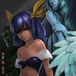  bare_shoulders blue_hair bow dizzy flat_chest green_hair guilty_gear hair_bow long_hair midriff necro red_eyes short_hair translation_request undine wings zombie 
