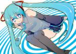  blue_eyes blue_hair detached_sleeves fthgn338 hatsune_miku long_hair necktie sitting thigh-highs thighhighs twintails vocaloid 