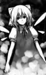  bad_id cirno lefthand monochrome ribbon ribbons solo touhou wings 