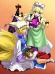  animal_ears bad_id blanket blood cat_ears chen gap lap_pillow multiple_girls nosebleed okina_sai okina_sen sleeping tail touhou yakumo_ran yakumo_yukari 