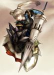  bad_id blue_eyes grey_hair lance monster_hunter n.a. polearm shield silver_hair twintails weapon 
