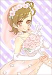  bride brown_eyes brown_hair choker dress elbow_gloves flower futami_mami gloves idolmaster pinkmm short_hair v wedding_dress 