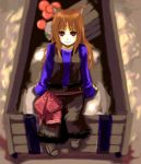  ato bad_id brown_hair holo long_hair lowres puranaria sitting smile spice_and_wolf 