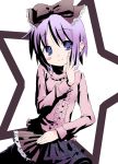  blue_eyes blush_stickers fan feather_fan folding_fan gothic gothic_lolita hair_ribbon hair_ribbons hiiragi_tsukasa lolita_fashion lucky_star napa pastels purple_hair ribbon ribbons saeki_nao short_hair smile star 