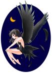  black_hair black_wings feathers moon night princess_tutu rue rue_(princess_tutu) solo wings 