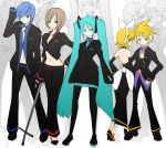  formal hatsune_miku kagamine_len kagamine_rin kaito meiko pant_suit pantyhose pupps skirt_suit suit twintails vocaloid 