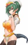  breasts brown_eyes cleavage green_hair monster_girl pointy_ears pupps short_hair tail thigh-highs thighhighs 