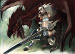 dragon horn horns ippo kirin kirin_(armor) monster_hunter rathalos silver_hair sword weapon white_hair 