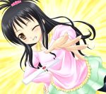  brown_eyes grin hand_on_hip long_hair mahjong rod smile tenbou to_love-ru toloveru wink yaoyorozu-kobo yuuki_mikan 