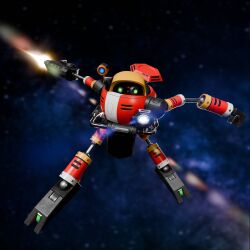  3d absurdres arm_cannon beam_rifle black_background e-102_gamma energy_cannon energy_gun firing gatling_gun green_eyes gun highres holding holding_gun holding_weapon humanoid_robot laser looking_ahead looking_at_viewer mecha missbiancaart missile_pod no_humans non-humanoid_robot open_hand protected_link robot science_fiction shoulder_cannon solo sonic_(series) sonic_adventure space thrusters walker_(robot) weapon 
