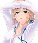  blouse blue_eyes fate/stay_night fate_(series) green_eyes nilitsu open_clothes open_shirt saber shirt 