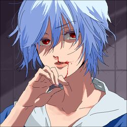  bad_id blood blue_hair bruise bruises injury mayumio neon_genesis_evangelion nosebleed oekaki red_eyes school_uniform short_hair 