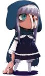  aqua_eyes bandage bandage_over_one_eye bandages blood bloomers crazy_eyes dress face gothic_lolita hood lolita_fashion long_hair mya original stuffed_animal stuffed_toy white_hair zombie 