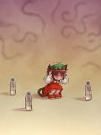  bottle cat_ears cat_tail chen cowering crazy_eyes earrings hat jewelry nekomata red_shoes ribbon saliva sankuma scared squat squatting tail touhou trembling water_bottle 