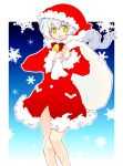  bell christmas fthgn338 gift green_eyes happy hat original santa_costume santa_hat short_hair snow snowflakes white_hair 