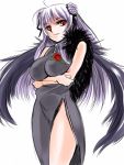  bare_shoulders breast_hold breasts china_dress chinadress chinese_clothes crossed_arms large_breasts legs long_hair red_eyes rozen_maiden side_slit silver_hair smile suigintou thighs wings 