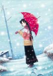  dress looking_back nagko snow sweater tracks twin_braids umbrella 