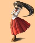 1girl black_hair boots crossed_arms hairband long_hair long_skirt red_skirt skirt sokusekimaou solo tohno_akiha toono_akiha tsukihime