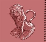  bad_id hunter_x_hunter monochrome nefelpitou pink shishou sitting sketch sweat tail 