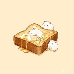  animal animal_focus bread bread_slice break butter food hamster no_humans original simple_background toast upiupisyo yellow_background 