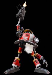  3d arm_cannon arm_up black_background commentary e-102_gamma english_commentary firing gatling_gun green_eyes gun highres holding holding_gun holding_weapon humanoid_robot looking_ahead looking_at_viewer mecha missbiancaart no_humans non-humanoid_robot open_hand protected_link reflection robot science_fiction shoulder_cannon simple_background solo sonic_(series) sonic_adventure standing victory_pose walker_(robot) weapon 