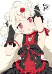  1girl ? animal_ears armpits bangs bare_shoulders black_gloves character_request copyright_request dress flat_chest fluffy frilled_dress frilled_skirt frills gloves gothic_lolita lolita_fashion looking_at_viewer red_eyes skirt tottotonero twintails white_hair 