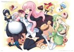  1boy 5girls ascot black_hair blonde_hair blue_hair boots breasts brown_footwear cake chibi cooking cup drill_hair finger_in_mouth food fruit green_headwear hair_ribbon highres hiraga_saito louise_francoise_le_blanc_de_la_valliere maid maid_headdress montmorency_margarita_la_fere_de_montmorency multiple_girls noise_reduction official_art page_number pink_hair pointy_ears red_ribbon ribbon scan siesta_(zero_no_tsukaima) strawberry tabitha_(zero_no_tsukaima) tasting teacup teapot thigh-highs tiffania_westwood usatsuka_eiji white_headwear white_legwear zero_no_tsukaima zettai_ryouiki 