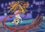  alternate_color blurry blurry_background claws commentary_request energy gen_7_pokemon highres holding holding_sword holding_weapon iro_haruno life_orb mimikyu no_humans pokemon pokemon_(creature) shiny_pokemon solo sword swords_dance_(pokemon) upside-down weapon 
