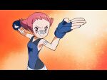  1girl bandaid bandaid_on_arm bandaid_on_nose blue_bodysuit blue_gloves bodysuit closed_mouth collarbone commentary_request eyelashes fingerless_gloves gloves gym_leader hands_up letterboxed looking_to_the_side maylene_(pokemon) pants pink_eyes pink_hair pokemon pokemon_(game) pokemon_dppt short_hair solo white_pants yoshi_(moco1) 