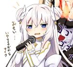  2girls azur_lane blue_eyes formidable_(azur_lane) le_malin_(azur_lane) le_malin_(muse)_(azur_lane) microphone multiple_girls sweatdrop tonari_(ichinichime_azuma) white_background white_hair 