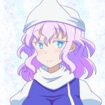  1girl bangs blue_eyes breasts cato_(monocatienus) commentary_request eyebrows_visible_through_hair hair_between_eyes hat large_breasts letty_whiterock light_purple_hair looking_at_viewer medium_hair portrait puffy_sleeves smile solo touhou 