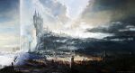  castle city cliff clouds cloudy_sky concept_art dragon final_fantasy final_fantasy_xvi highres official_art scenery sky square_enix standing takahashi_kazuya water 