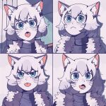  1girl :&lt; absurdres animal_ears blue_eyes bobamiruku cat_ears cat_girl closed_mouth highres open_mouth original photo-referenced short_hair teeth tongue tongue_out upper_body whiskers white_hair white_skin 