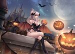  1girl absurdres boots breasts commission demon_girl dungeon_and_fighter grey_hair halloween highres kie_(wylee2212) large_breasts silver_hair succubus thigh-highs thigh_boots 