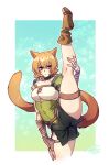  1girl animal_ears cat_ears cat_tail closed_mouth crescentia facial_mark fire_emblem fire_emblem:_path_of_radiance flexible highres leg_lift lethe_(fire_emblem) orange_hair short_hair solo split standing standing_on_one_leg standing_split tail thigh_strap violet_eyes 