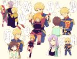  2boys 4girls blonde_hair brown_hair chara_soon dress elpeo_puru epaulettes glemy_toto gundam gundam_zz heart inasaba leina_ashta long_hair mashymre_cello military military_uniform multicolored_hair multiple_boys multiple_girls orange_hair purple_hair roux_louka short_hair smile translation_request uniform 