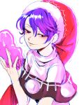  1girl antinomy_of_common_flowers blob blue_eyes blue_hair dark_blue_hair doremy_sweet dress hat highres kuya_(hey36253625) legacy_of_lunatic_kingdom looking_at_viewer nightcap pom_pom_(clothes) smirk touhou 