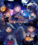  5girls blue_eyes english_text gawr_gura halloween halloween_costume highres hololive hololive_english holomyth mori_calliope multiple_girls ninomae_ina&#039;nis open_mouth orange_hair pink_eyes pink_hair sharp_teeth takanashi_kiara teeth virtual_youtuber watson_amelia xyunx 