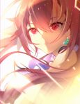  1girl chinese_commentary close-up earrings floating_hair genshin_impact hair_between_eyes highres jewelry jijing_zishui keqing_(genshin_impact) long_hair looking_ahead red_eyes redhead solo twintails 