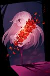  1girl dress eye_(okame_nin) flower from_side highres long_hair okame_nin original profile red_eyes red_flower red_rose rose short_dress solo very_long_hair white_dress white_hair white_skin 