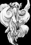  1other absurdly_long_hair black_background closed_eyes closed_mouth curled_horns greyscale highres horns long_hair monochrome multiple_legs original shima_(wansyon144) simple_background solo tail very_long_hair 