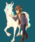  1boy banagher_links boots brown_eyes brown_hair gundam gundam_unicorn hood hoodie horns male_focus short_hair single_horn ume-bayashi unicorn 