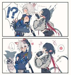  1boy 1girl animal_ears blowing_in_ear from_behind jane_doe_(zenless_zone_zero) long_hair lynx_ears medium_hair mouse_ears seth_lowell zenless_zone_zero 