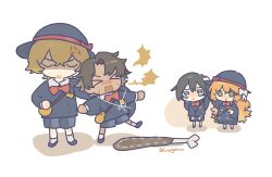  >_< 1girl 3boys aged_down black_eyes black_hair blonde_hair bow bowtie chibi commentary crying gierigsnow green_eyes hair_bow heathcliff_(project_moon) highres ishmael_(project_moon) kindergarten_uniform limbus_company long_hair multiple_boys open_mouth orange_hair project_moon red_bow red_bowtie simple_background sinclair_(project_moon) smile untranslatable_commentary very_long_hair white_background white_bow yi_sang_(project_moon) 