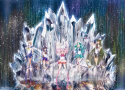  5girls ankle_strap aqua_hair aqua_sailor_collar aqua_skirt artist_name back_bow bishoujo_senshi_sailor_moon bishoujo_senshi_sailor_moon_s bishoujo_senshi_sailor_moon_supers black_boots black_choker black_hair black_skirt blonde_hair blue_boots blue_bow blue_choker blue_eyes blue_sailor_collar blue_skirt boots bow brooch brown_bow chest_bow chibi_usa choker closed_mouth cone_hair_bun copyright_logo crystal crystal_earrings dark-skinned_female dark_skin deep_aqua_mirror double_bun earrings elbow_gloves energy garnet_rod gem glaive_(polearm) gloves green_hair hair_bun hair_ornament hand_mirror heart heart_brooch heart_choker heroes'_gallery high_heel_boots high_heels highres holding holding_mirror holding_polearm holding_sword holding_weapon jewelry kaiou_michiru kaleidomoon_scope lace-up_boots logo long_hair magical_girl meiou_setsuna miniskirt mirror multicolored_skirt multiple_girls official_art one_eye_closed open_mouth outer_senshi parted_lips pink_boots pink_hair pink_sailor_collar pink_skirt pleated_skirt polearm promotional_art purple_boots purple_sailor_collar purple_skirt red_bow red_eyes red_gem reverse_grip sailor_chibi_moon sailor_collar sailor_moon_musical sailor_neptune sailor_pluto sailor_saturn sailor_senshi sailor_senshi_uniform sailor_uranus short_hair silence_glaive single_hair_bun skirt space_sword standing super_sailor_chibi_moon super_sailor_neptune super_sailor_pluto super_sailor_saturn super_sailor_uranus sword takeuchi_naoko ten'ou_haruka tomoe_hotaru twintails v-shaped_eyebrows very_long_hair very_short_hair violet_eyes weapon white_gloves yellow_bow yellow_skirt 