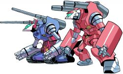  aburaya_tonbi assault_visor beam_cannon caterpillar_tracks commentary_request from_side gatling_gun green_visor guncannon gundam guntank mecha mecha_focus mobile_suit mobile_suit_gundam no_humans original redesign robot science_fiction shoulder_cannon simple_background white_background 
