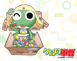  black_eyes blue_eyes box copyright_name dororo_(keroro_gunsou) full_body gashapon giroro glasses hat headphones hinata_natsumi keroro keroro_gunsou kururu_(keroro_gunsou) long_hair mask mouth_mask ninja_mask official_art official_wallpaper one_eye_closed red_hair star_(symbol) tamama twintails yoshizaki_mine 